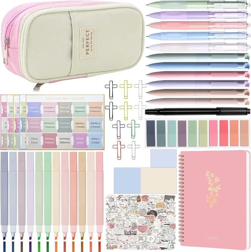FEMBW Bible Study Supplies Kit for Women – Pink Bible Cover, Notebook, Tabs, Highlighters, Pens, Pen Case – Christian Gifts for Students, Beginners, BibleAccessories for Journaling - Image 1